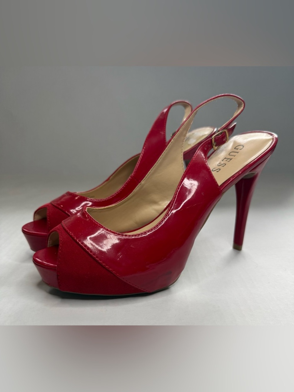 DEFECT Guess Peep-Toe Sling-Back Pumps Red Size 9.5M